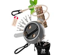 AUTDOOR® Tendedero Retráctil 10 m con Manivela - Cuerda Tendedero Exterior Camping 50 kg | 20 Pinzas Inoxidables y Mosquetón - Portátil para Viaje Autocaravana Balcón