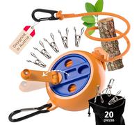 AUTDOOR® Tendedero Retráctil 10 m con Manivela - Cuerda Tendedero Exterior Camping 50 kg | 20 Pinzas Inoxidables y Mosquetón - Portátil para Viaje Autocaravana Balcón (Naranja)