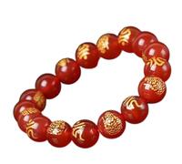 Auténtica pulsera de ágata roja Feng Shui - Joyería del zodiaco chino para curación, meditación y protección - Amuleto ajustable para hombres y mujeres, 10mm, Piedra, Sin piedra preciosa