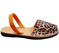 Auténticas Avarcas Menorquinas, fantasía Abarcas, Albarcas, Sandalias (37, Leopardo Claro con Tira Naranja)