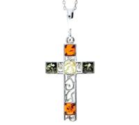 Auténtico ámbar báltico y plata de ley, exclusivo colgante de cruz sin cadena, M2000, Amber