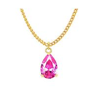 Auténtico collar de cadena fina chapado en oro amarillo con una deslumbrante y muy brillante gema de lluvia rosa y bolsa de joyería púrpura con caja de regalo negra, Chapado en oro amarillo de 18