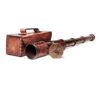Authentic Gift Collection J.Scott London 1753 - Funda de piel con diseño náutico vintage monocular de latón pirata hecho a mano, portátil, plegable, con caja (17.5-A)
