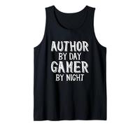 Author by Day Gamer Night Horror Fiction Book Story Writing Camiseta sin Mangas