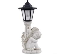 Autilyshop Columna romana antigua de ángel de rodilla solar para exteriores, resina europea, adorno de escultura de patio, estatua de jardín gris para patio, decoración conmemorativa (ángel de rodilla