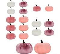 Autilyshop Juego de 18 calabazas de espuma de terciopelo rosa para Halloween, Acción de Gracias, otoño, boda, centro de mesa, decoración del hogar de temporada en tres tamaños