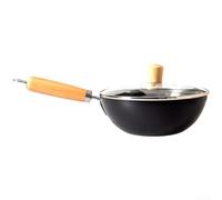 Autilyshop Wok pequeño de hierro forjado de estilo japonés de 20 cm, sin revestimiento, diseño compacto para freír, saltear y cocinar a fuego lento para cocinas de gas de inducción y eléctricas Ergono