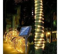 Auting Cadena de luces solares exteriores, 100 LED, para exteriores, impermeable, 8 modos, luz blanca cálida, para decoración de árboles, jardín, patio, casa, iluminación, fiestas y terrazas