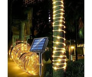 Auting Cadena de luces solares exteriores, 100 LED, para exteriores, impermeable, 8 modos, luz blanca cálida, para decoración de árboles, jardín, patio, casa, iluminación, fiestas y terrazas