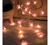 Auting Guirnalda de luces LED con diseño de flores de cerezo, 2 m, guirnalda de flores, guirnalda con 20 luces LED, batería con función de temporización, cadena de luces para decoración de primavera