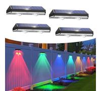 Auting Lámpara solar de pared exterior, 4 unidades, resistente al agua, para decoración de jardín, terraza, jardín, pared, escalones y escaleras, color blanco cálido/multicolor que cambia de color