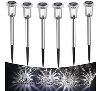 Auting Lámparas solares para exteriores, [6 unidades] Lámparas solares para jardín, exteriores, color blanco frío, IP65 resistente al agua, inalámbricas, luces LED de jardín para Jardín, balcón
