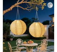 Auting Linternas solares para exteriores, linternas de nailon de 20 cm, linternas resistentes a la intemperie para exteriores, decoración para jardín, patio, boda, fiesta (blanco cálido)