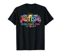 Autism Accept Understand Love Rainbow Handprints Sun Clouds Camiseta