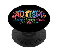 Autism Accept Understand Love Rainbow Handprints Sun Clouds PopSockets PopGrip Adhesivo