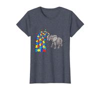 Autism Baby Elephant Tshirt Women Funny Elephant Lover Camiseta, Mujer, Azul Jaspeado, L
