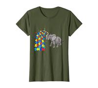 Autism Baby Elephant Tshirt Women Funny Elephant Lover Camiseta, Mujer, Verde Oliva, L
