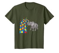 Autism Baby Elephant Tshirt Women Funny Elephant Lover Camiseta, Niños, Verde Oliva, 12 años