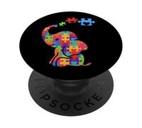 Autism Elephant Gift Autism Awareness Autistic Black PopSockets PopGrip Adhesivo