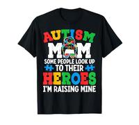 Autism Mom Raising Hero Groovy Messy Bun Autism Awareness Camiseta