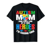 Autism Mom Raising Hero Groovy Messy Bun Autism Awareness Camiseta