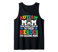 Autism Mom Raising Hero Groovy Messy Bun Autism Awareness Camiseta sin Mangas