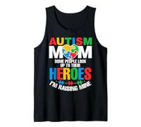 Autism Mom Raising Hero Groovy Messy Bun Autism Awareness Camiseta sin Mangas