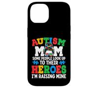 Autism Mom Raising Hero Groovy Messy Bun Autism Awareness Carcasa para iPhone 14