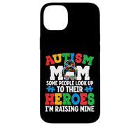 Autism Mom Raising Hero Groovy Messy Bun Autism Awareness Carcasa para iPhone 14 Plus