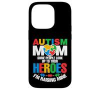 Autism Mom Raising Hero Groovy Messy Bun Autism Awareness Carcasa para iPhone 14 Pro