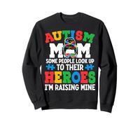 Autism Mom Raising Hero Groovy Messy Bun Autism Awareness Sudadera