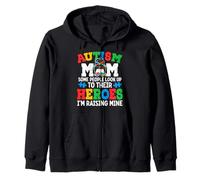 Autism Mom Raising Hero Groovy Messy Bun Autism Awareness Sudadera con Capucha