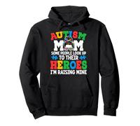 Autism Mom Raising Hero Groovy Messy Bun Autism Awareness Sudadera con Capucha