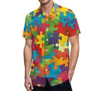 Autism Puzzled - Camiseta de manga corta con botones para hombre, para verano, informal, para la playa, Estilo:, M