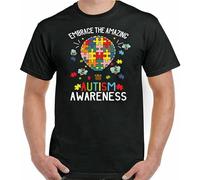 Autism T-Shirts Awareness Day Autistic Embrace The Amazing Unisex Mens tee Top Black XXL