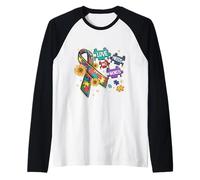 Autismo Love Needs No Words, Puzzle Ribbon & Sunflowers Camiseta Manga Raglan