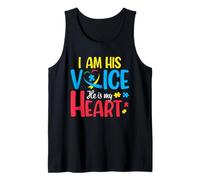 Autismo Mamá Soy Su Voz Él Es Mi Corazón Conciencia del Autismo Camiseta sin Mangas