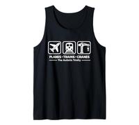 Autismo Trinidad Aviones Trenes Grúas Iconos Conciencia Autista Camiseta sin Mangas
