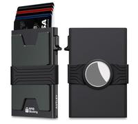 AUTLEY Cartera Delgada para Hombre, Funda de Aluminio desplegable para Tarjetas con Banda de Efectivo, Funda Airtag, Bloqueo RFID, Almacenamiento de más de 12 Tarjetas (Negro), botón Lateral Negro,