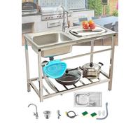 AutmDizyne Fregadero Acero Inoxidable1Seno Independiente Comercial De Cocina, Fregaderos Industriales, Portatil Fregadero Exterior Jardin con Patas Acero Grifos Soporte, Fácil de Limpiar