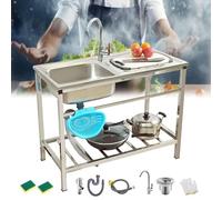 AutmDizyne Fregadero Comercial de Acero Inoxidable 75x40xh75cm con Patas, Grifo Giratorio de 360°, Kit de Desagüe Incluido, Ideal para Jardín, Lavadero y Hostelería