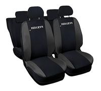Auto Accessori Lupex Fundas de Asiento para Coche compatibles Ibiza | Made in Italy | Juego de Fundas para Asientos Delanteros y Traseros | Logo Bordado | Airbag Compatible | Interior (Negro Gris