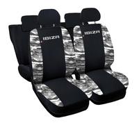 Auto Accessori Lupex - Fundas para asientos de coche compatibles con Ibiza, producto Made in Italy, juego completo de fundas de asiento, logotipo bordado, tejido de poliéster (negro/camuflaje gris)