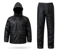 Auto Accessori Lupex Mono de moto, impermeable, resistente a la lluvia, cortaviento, negro, con bolsillo, completo con chaqueta y pantalón de lluvia con capucha retráctil, PVC, unisex para hombre y