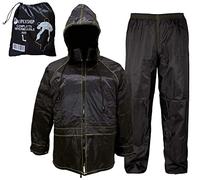 Auto Accessori Lupex - Traje de lluvia para moto, impermeable y cortaviento, con bolsa, color negro, conjunto de chubasquero y pantalón con capucha retráctil, unisex (M)
