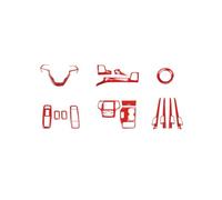 Auto Central Consola Decoración Panel Tiras Decorativas El Interior Del Para Grand Cherokee 2014-2015, ABS Con Patrón De Fibra De Carbono Rojo(16 pieces)