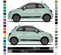 Auto-Dress® - Juego de pegatinas laterales para Fiat 500 en color a elegir, diseño: cuadros largos (negro brillante)
