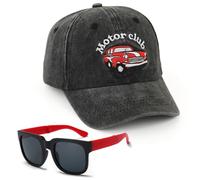 Auto Gorra de Béisbol Infantil, 2PCS Gorra de Visera con Gafas de Sol Baseball Cap Sombrero de Protección Solar Ajustable Sombrero de Verano Ligera Bordado Ajustable Snapback (Negro)