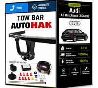 AUTO-HAK Enganche Remolque Fijo para Audi A3 Hatchback 3 Puertas (8P) 2003-2008 | Kit Completo con Instalación Eléctrica de 13 Pines | Homologado E20 | Capacidad de Remolque 1800 kg | Ref. K44