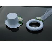 Auto Joyas Velo y Sombrero Joyas Pareja Rose Decorativos Decoración Bodas Car Auto Wedding Deko Coches (Color Crudo/Blanco)